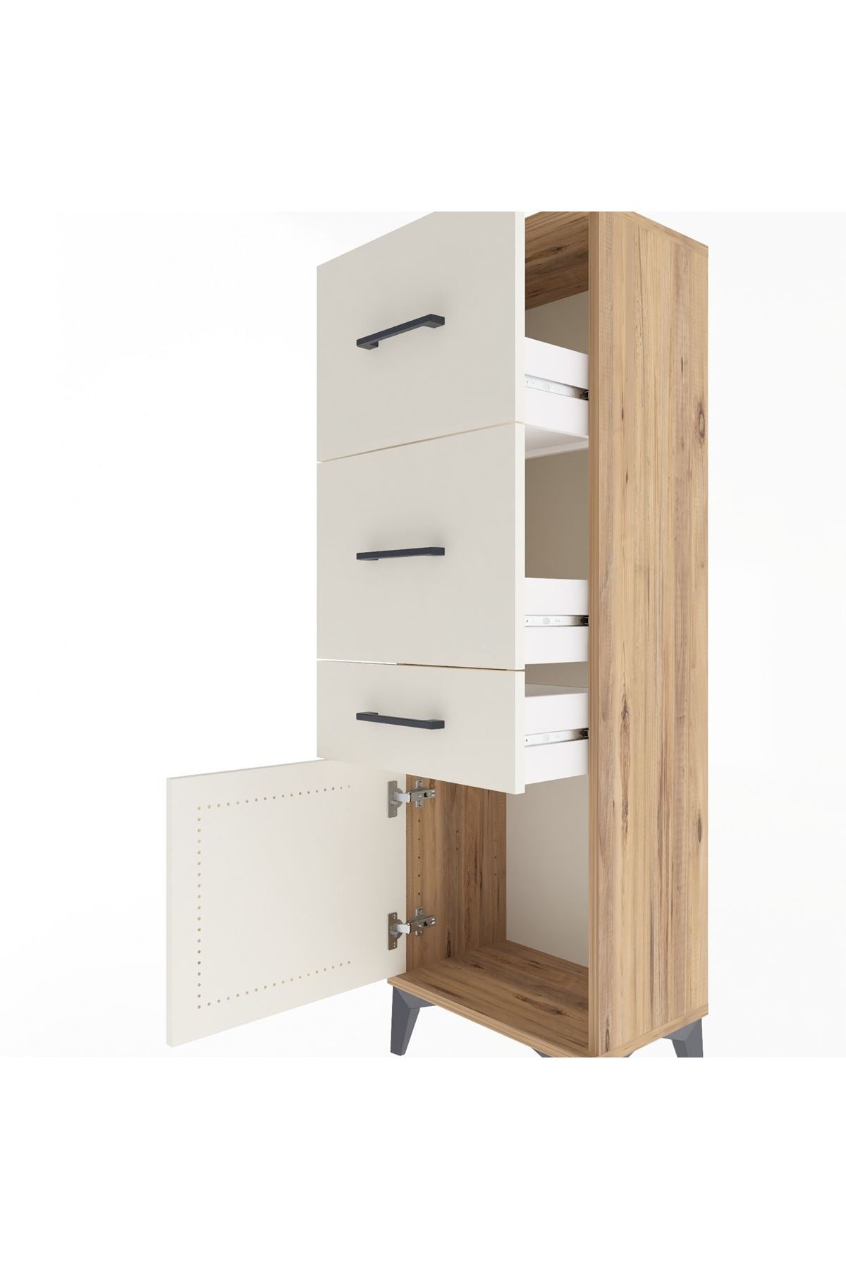 Arges Dolap 3 Çekmeceli Tek Kapaklı 44x30x134 Çam-Aytaşı