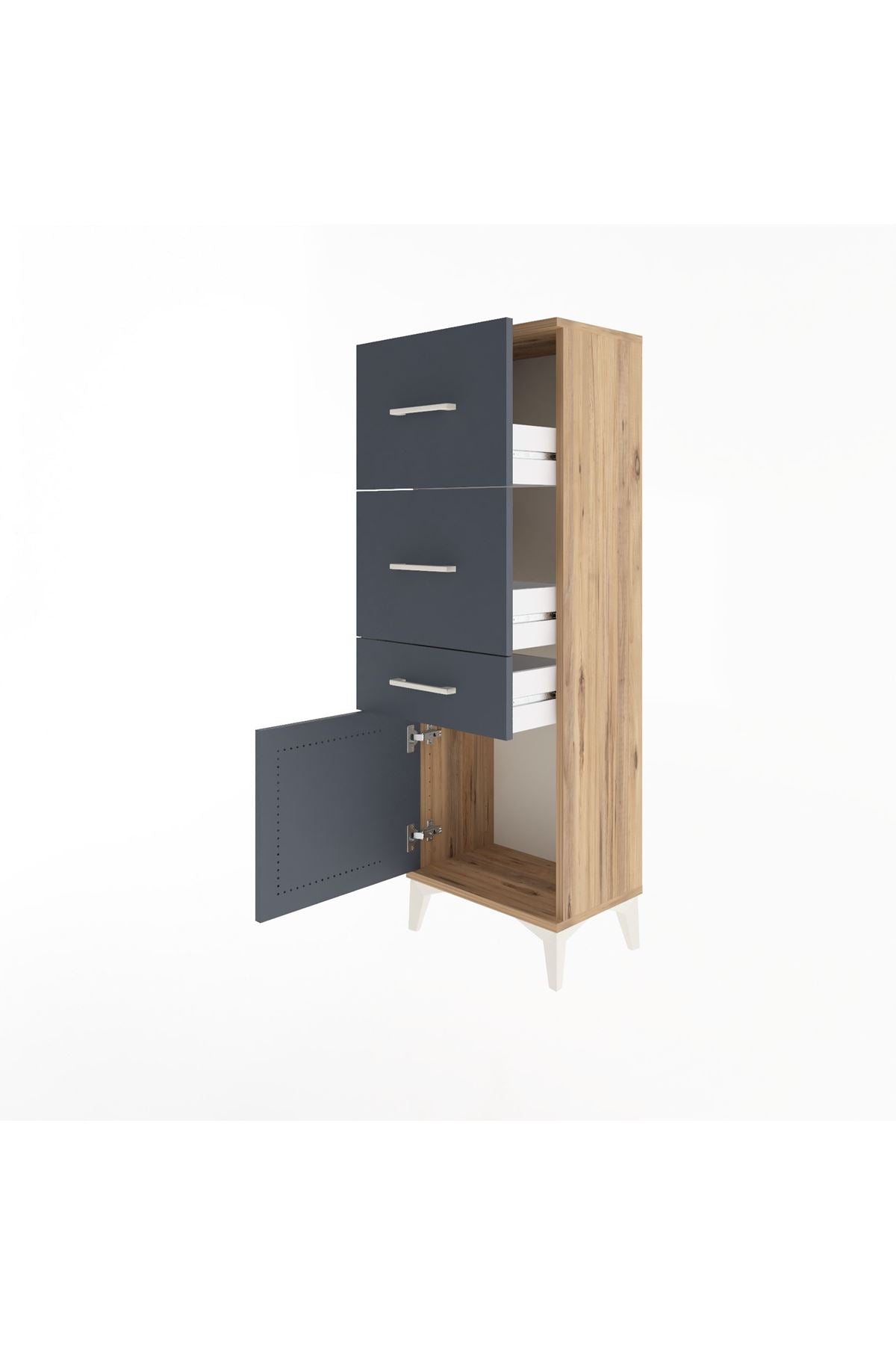 Arges Dolap 3 Çekmeceli Tek Kapaklı 44x30x134 Çam-Antrasit