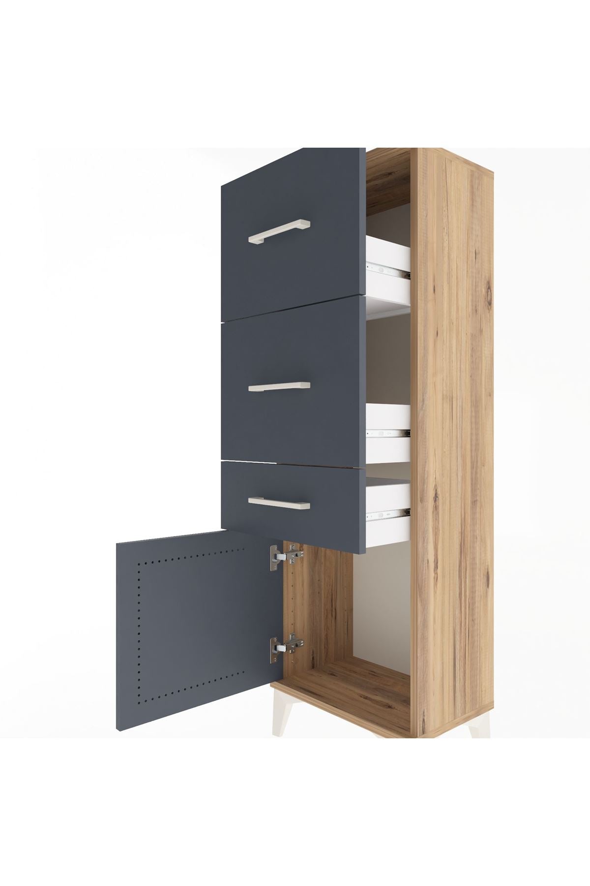 Arges Dolap 3 Çekmeceli Tek Kapaklı 44x30x134 Çam-Antrasit