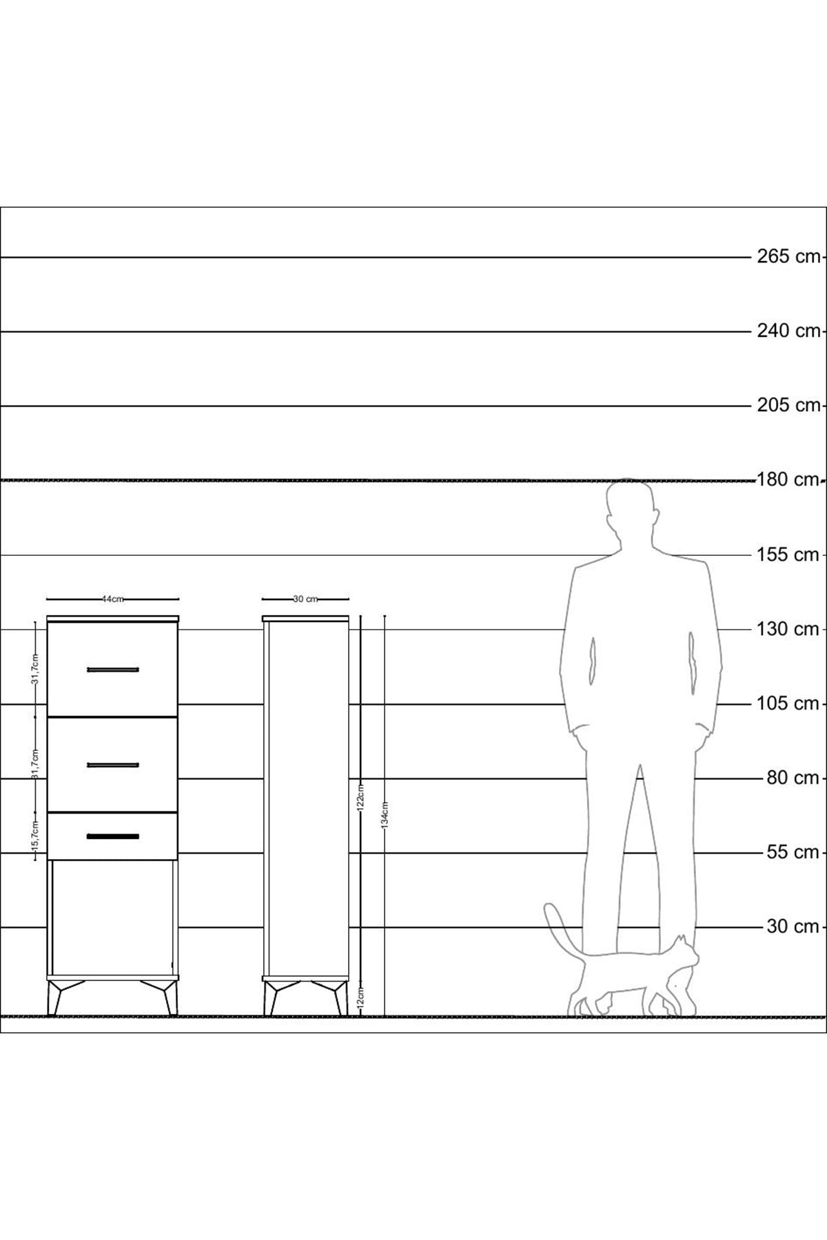 Arges Dolap 3 Çekmeceli 44x30x134 Çam-Antrasit