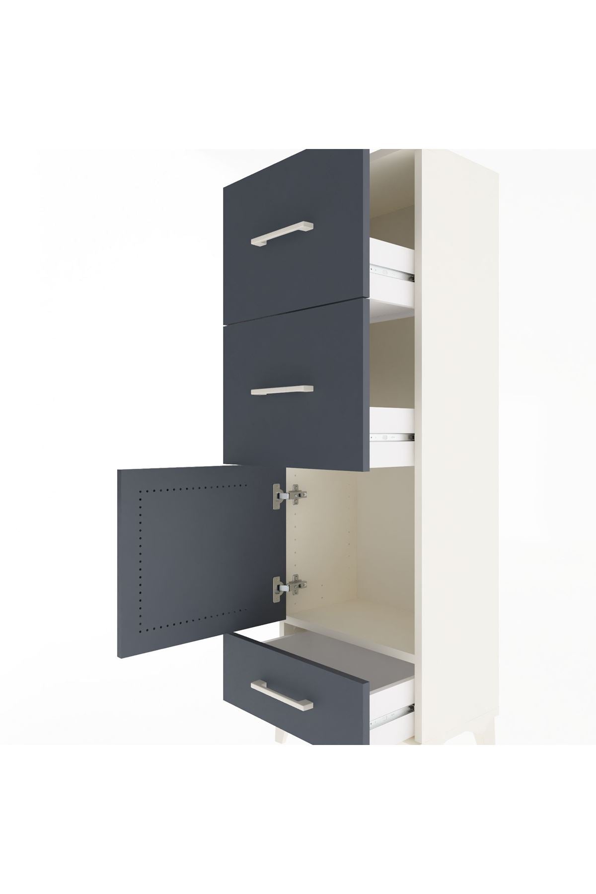 Arges Dolap Tek Raflı 3 Çekmeceli Tek Kapaklı 44x30x134 Aytaşı-Antrasit