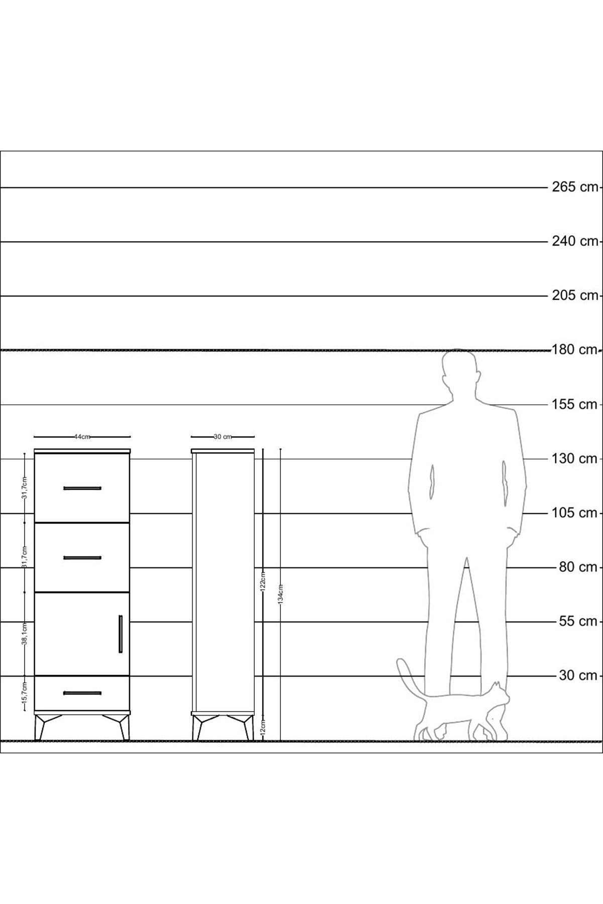 Arges Dolap Tek Raflı 3 Çekmeceli Tek Kapaklı 44x30x134 Antrasit-Aytaşı