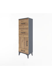 Arges Dolap Tek Raflı 3 Çekmeceli Tek Kapaklı 44x30x134 Antrasit-Çam