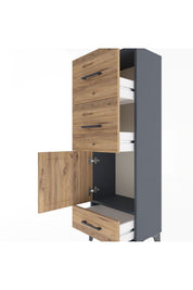 Arges Dolap Tek Raflı 3 Çekmeceli Tek Kapaklı 44x30x134 Antrasit-Çam