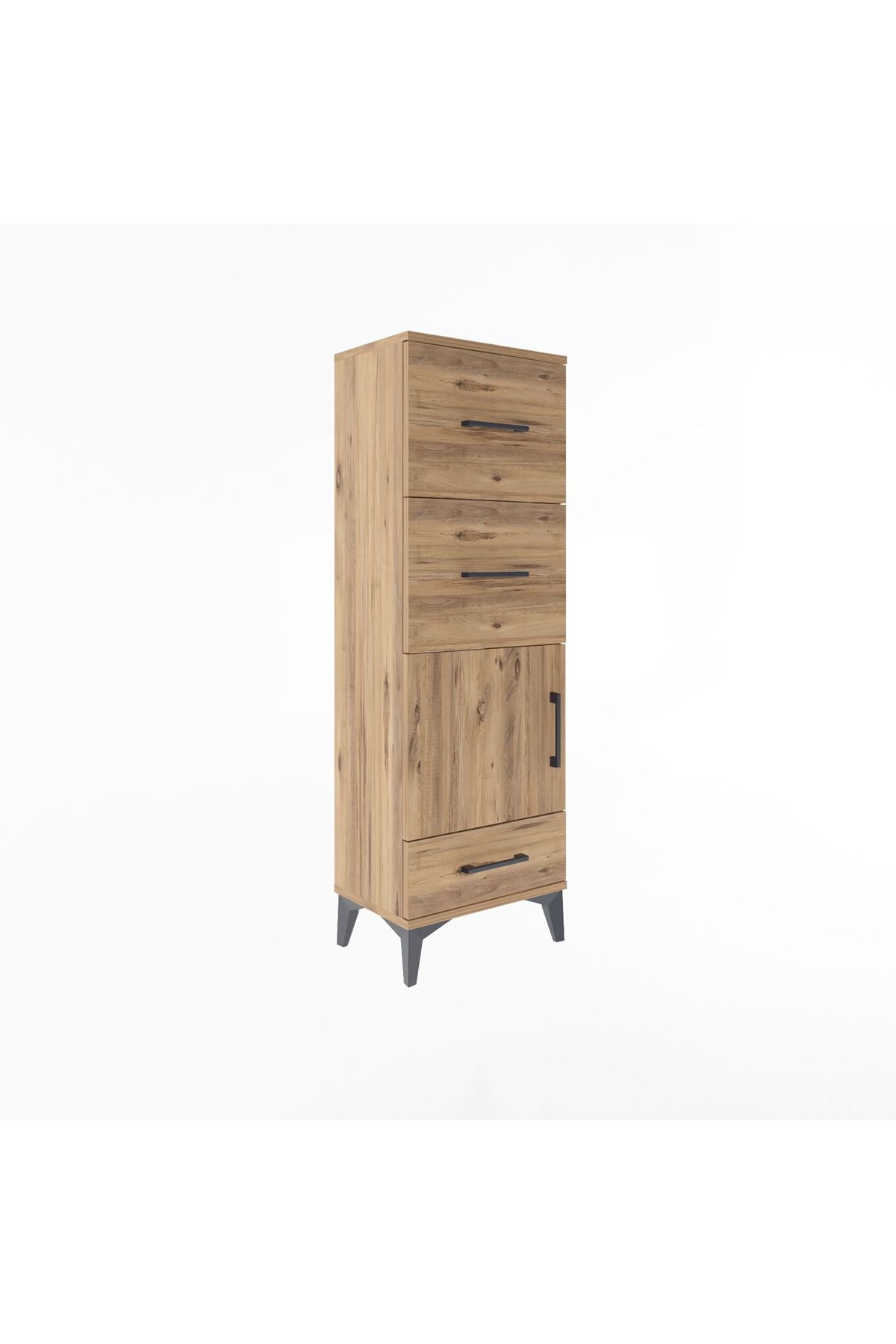 Arges Dolap Tek Raflı 3 Çekmeceli Tek Kapaklı 44x30x134 Çam-Çam