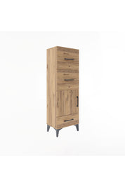 Arges Dolap Tek Raflı 3 Çekmeceli Tek Kapaklı 44x30x134 Çam-Çam