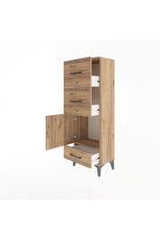 Arges Dolap Tek Raflı 3 Çekmeceli Tek Kapaklı 44x30x134 Çam-Çam