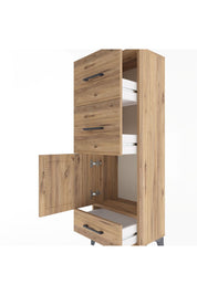 Arges Dolap Tek Raflı 3 Çekmeceli Tek Kapaklı 44x30x134 Çam-Çam