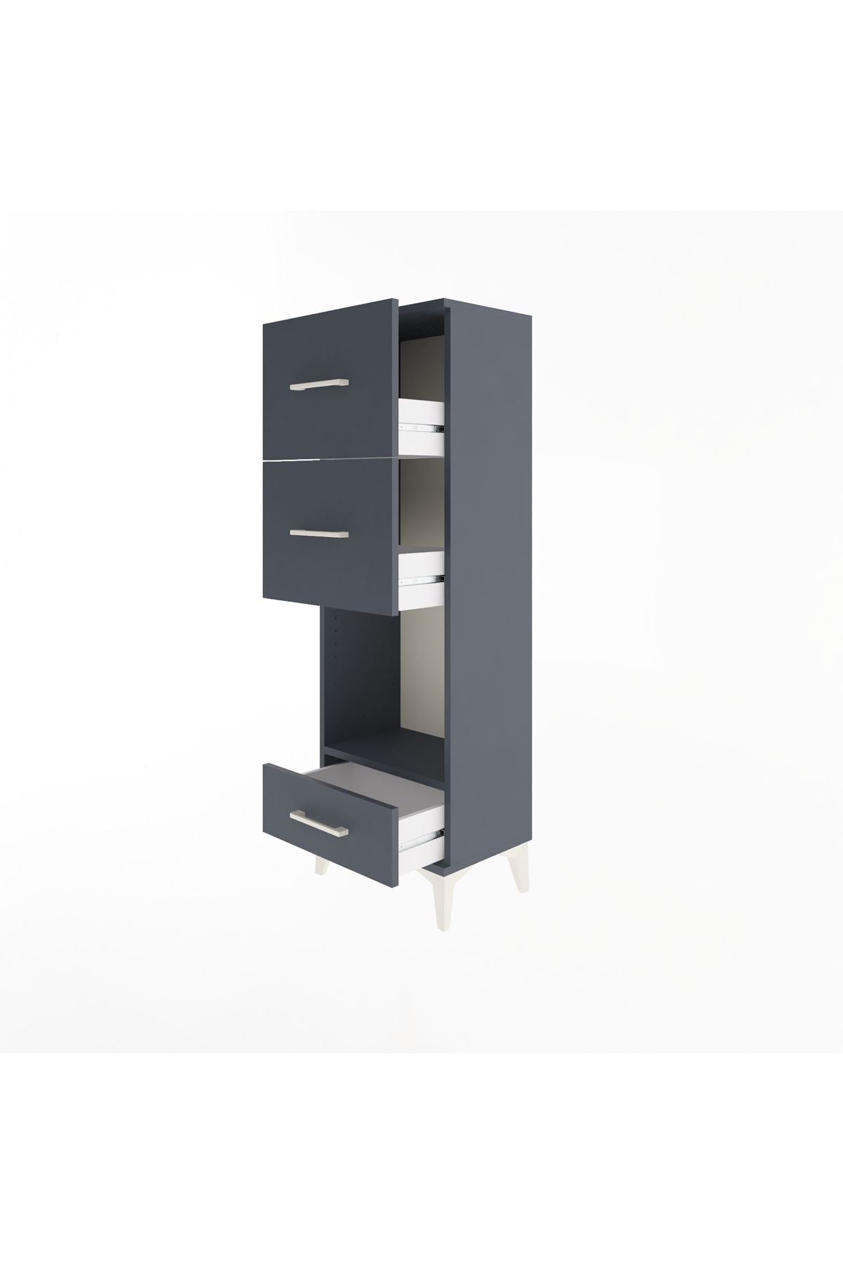Arges Dolap Tek Raflı 3 Çekmeceli 44x30x134 Antrasit-Antrasit