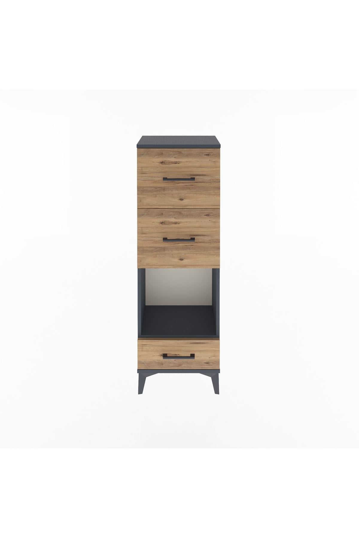 Arges Dolap Tek Raflı 3 Çekmeceli 44x30x134 Antrasit-Çam