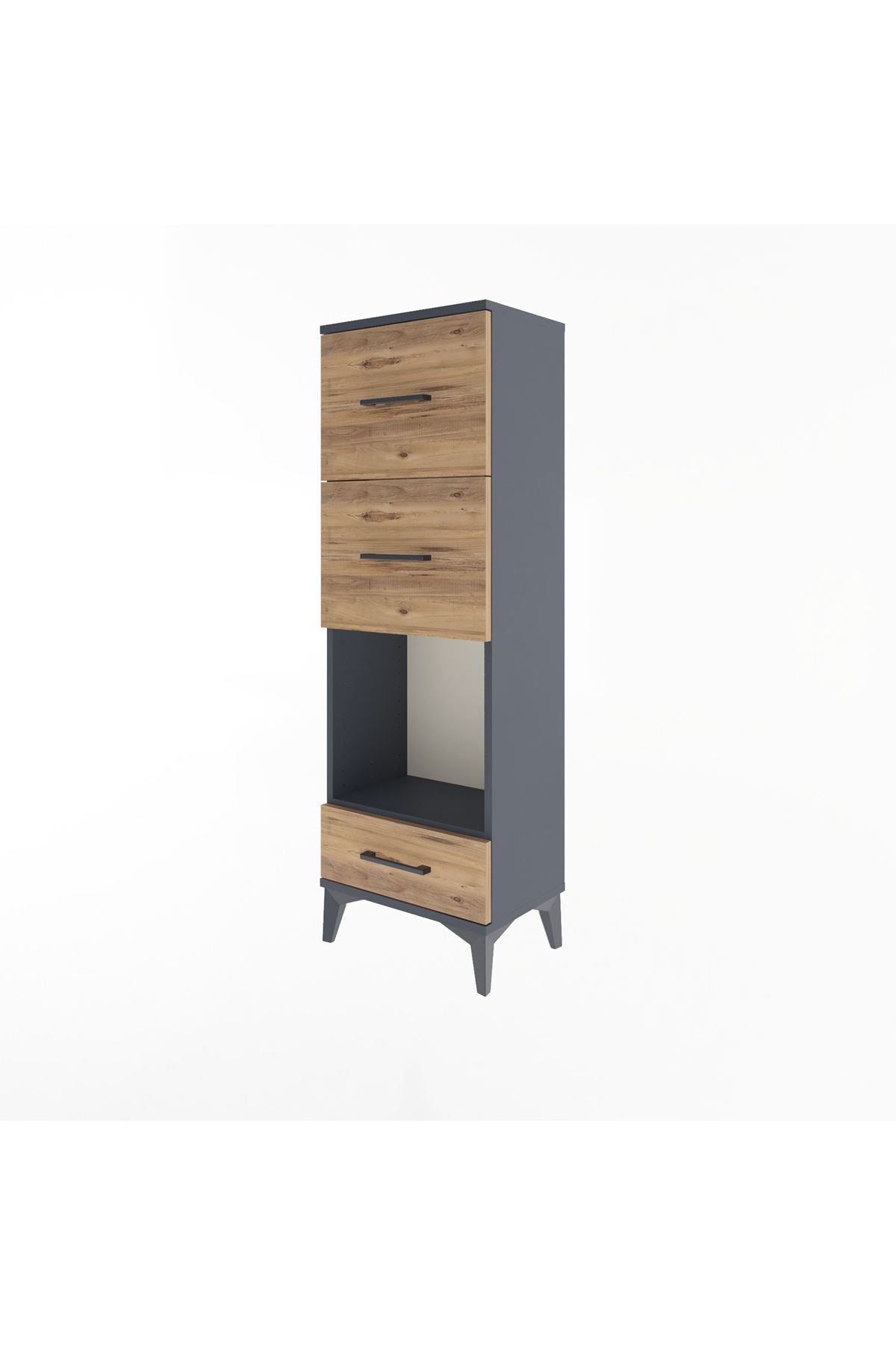 Arges Dolap Tek Raflı 3 Çekmeceli 44x30x134 Antrasit-Çam