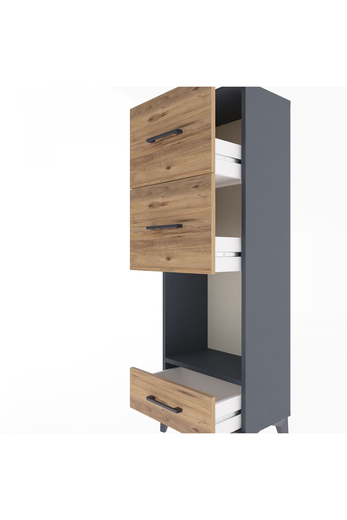 Arges Dolap Tek Raflı 3 Çekmeceli 44x30x134 Antrasit-Çam