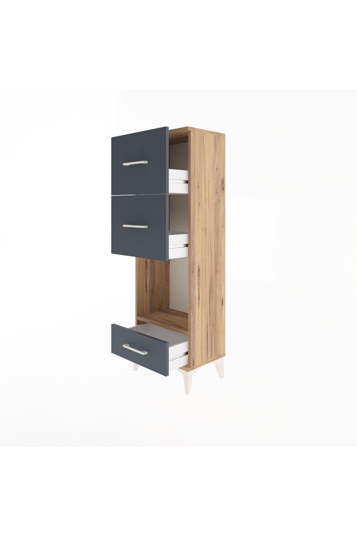 Arges Dolap Tek Raflı 3 Çekmeceli 44x30x134 Çam-Antrasit