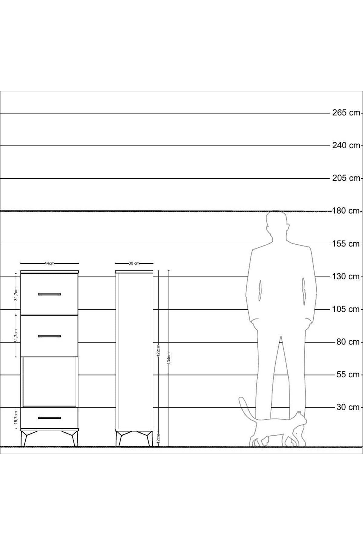 Arges Dolap Tek Raflı 3 Çekmeceli 44x30x134 Çam-Antrasit