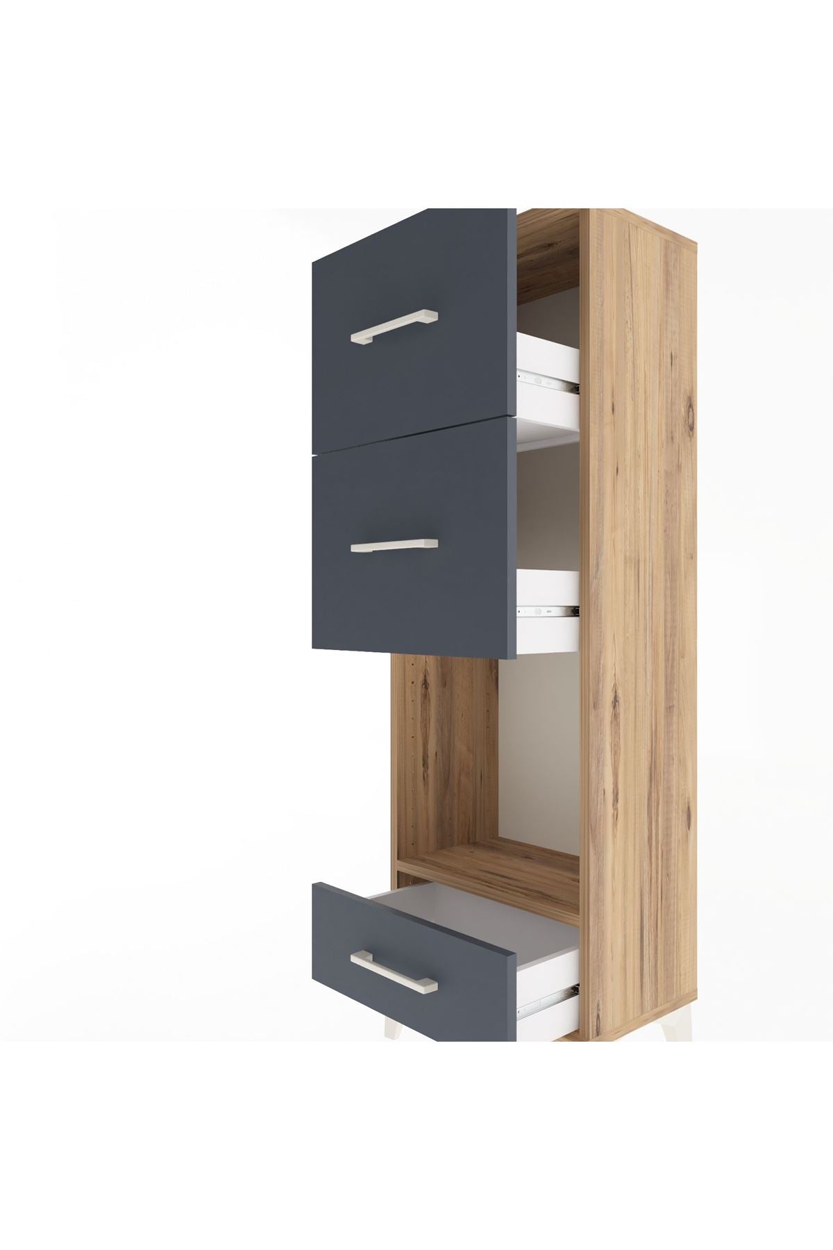 Arges Dolap Tek Raflı 3 Çekmeceli 44x30x134 Çam-Antrasit