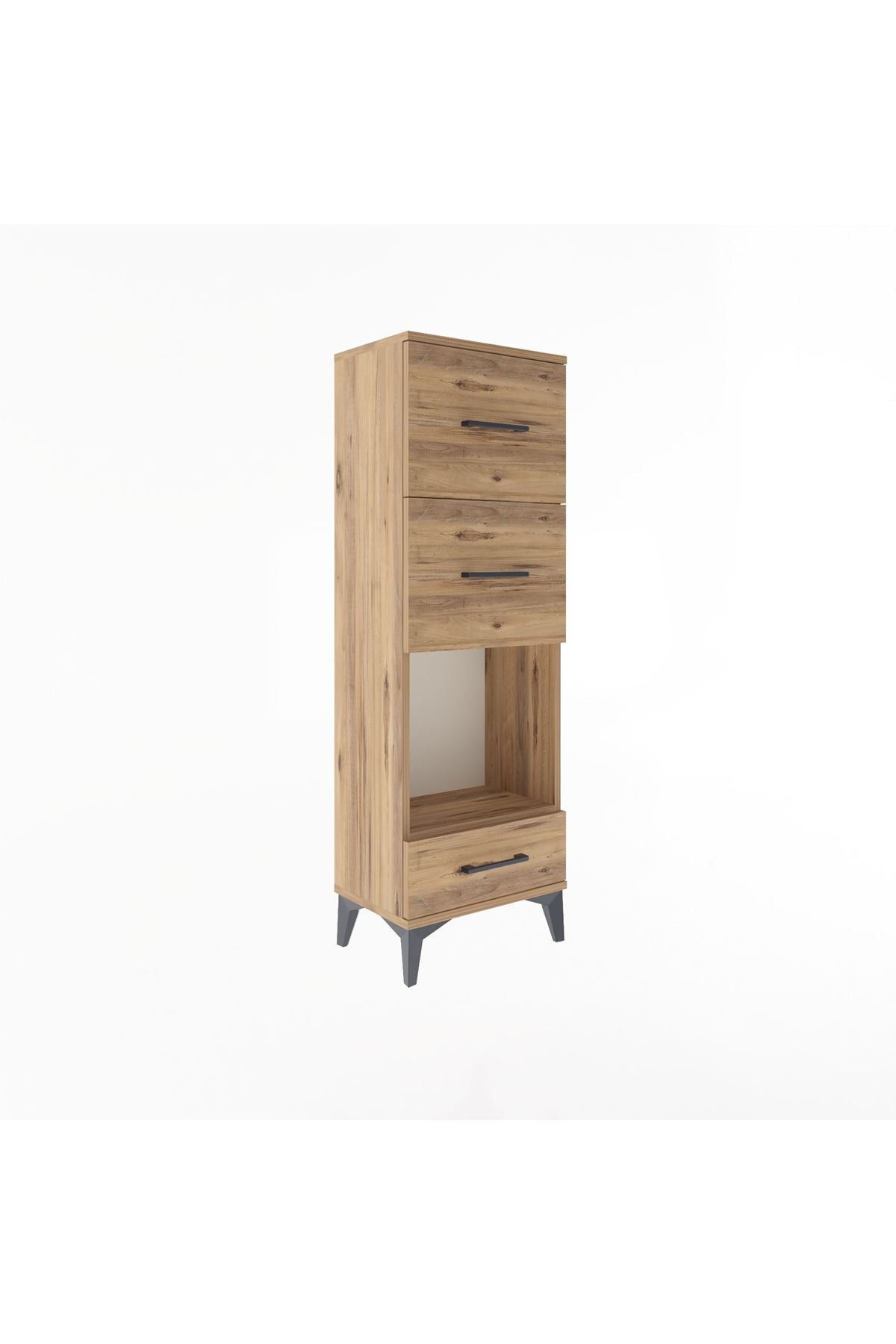 Arges Dolap Tek Raflı 3 Çekmeceli 44x30x134 Çam-Çam