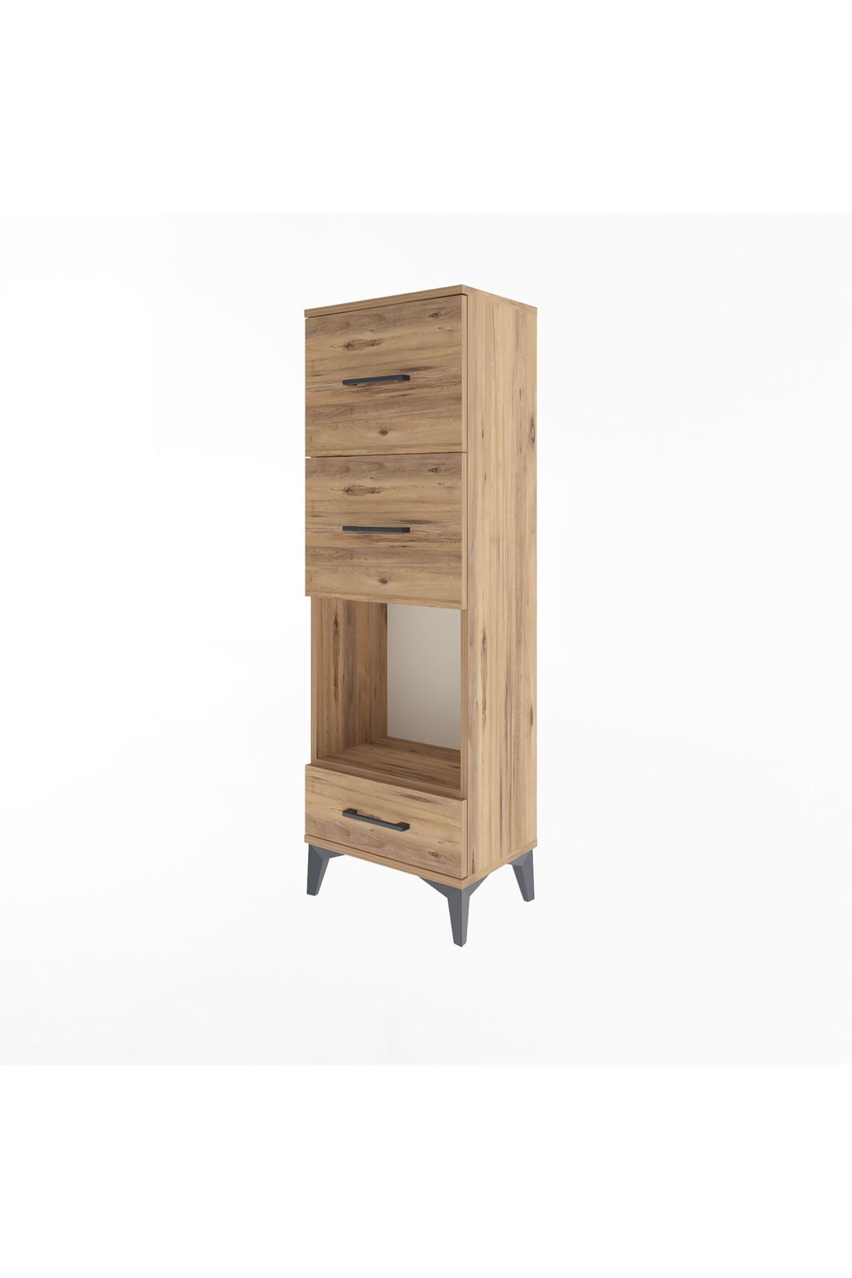 Arges Dolap Tek Raflı 3 Çekmeceli 44x30x134 Çam-Çam