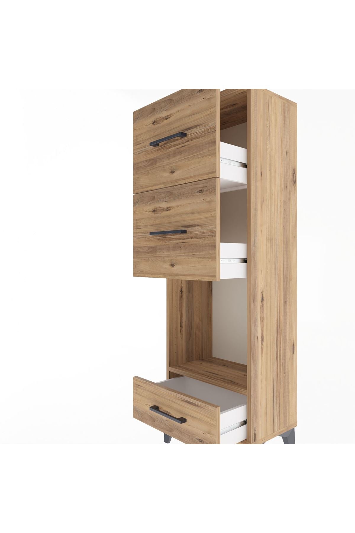 Arges Dolap Tek Raflı 3 Çekmeceli 44x30x134 Çam-Çam