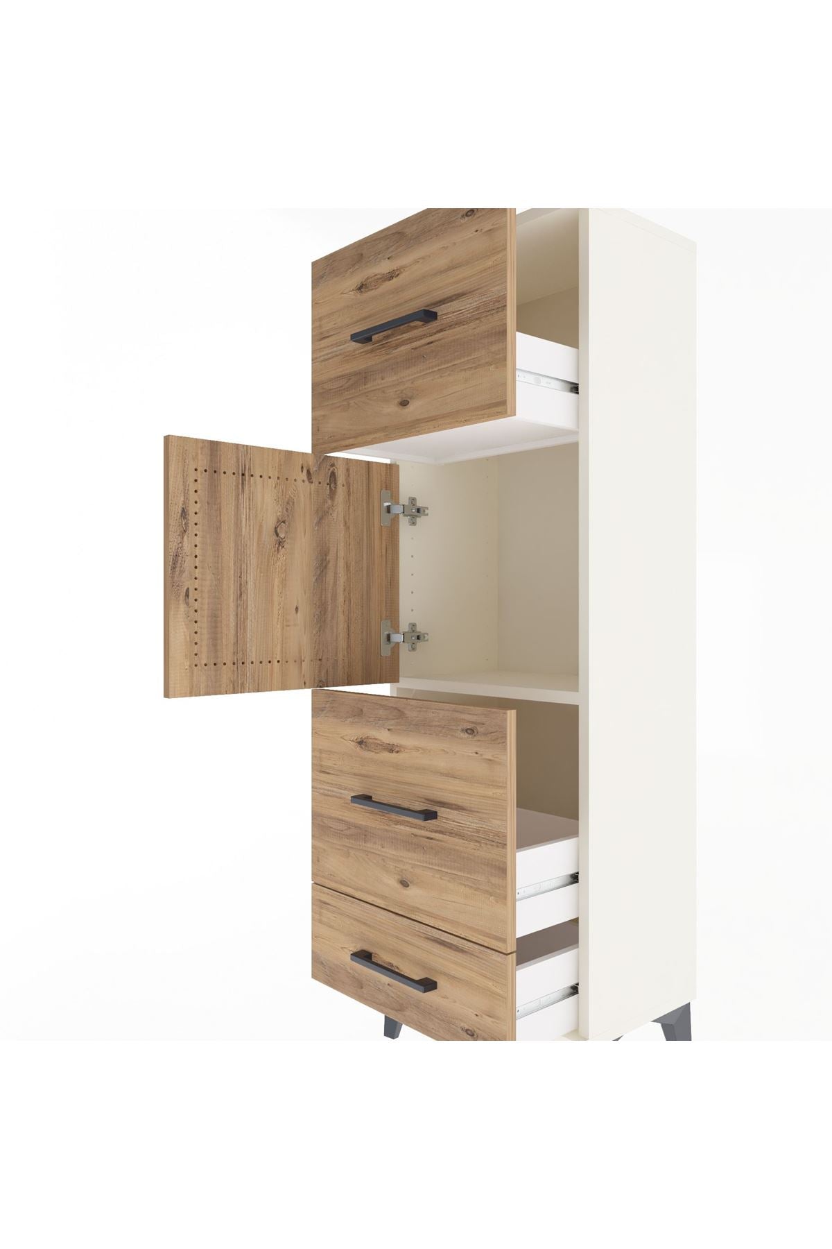 Arges Dolap Tek Raflı 3 Çekmeceli Tek Kapaklı 44x30x134 Aytaşı-Çam