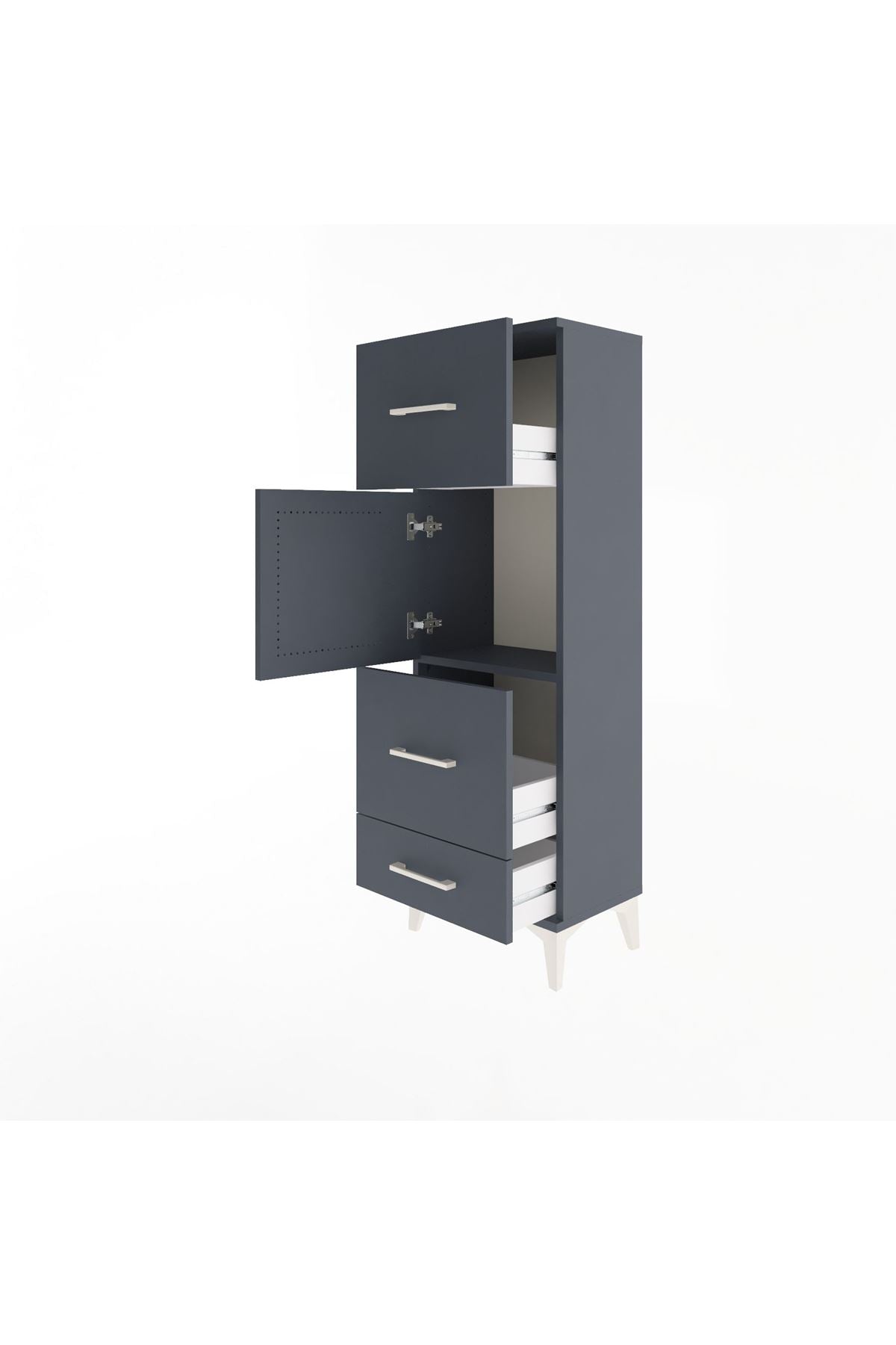 Arges Dolap Tek Raflı 3 Çekmeceli Tek Kapaklı 44x30x134 Antrasit-Antrasit