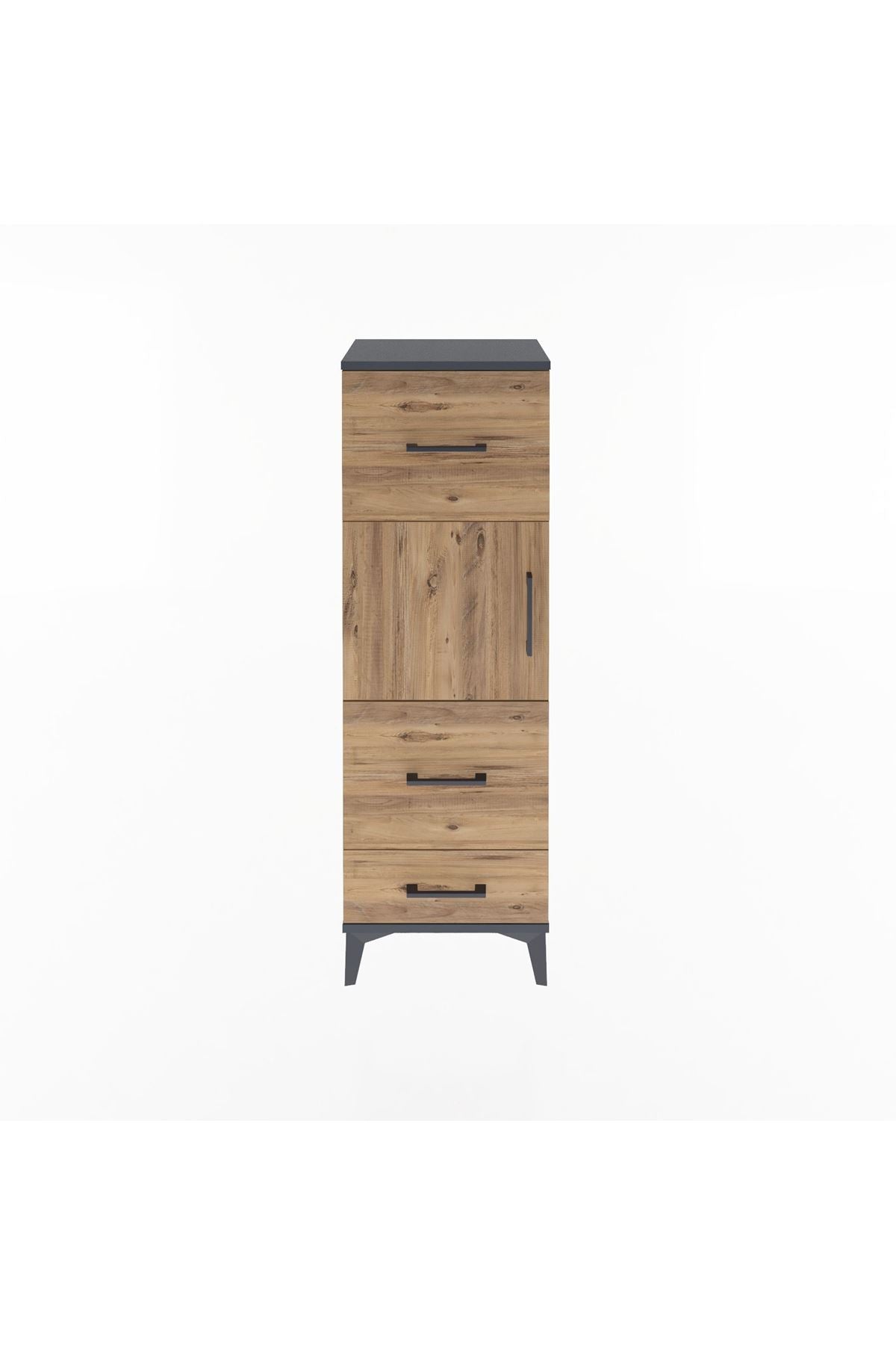 Arges Dolap Tek Raflı 3 Çekmeceli Tek Kapaklı 44x30x134 Antrasit-Çam