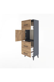 Arges Dolap Tek Raflı 3 Çekmeceli Tek Kapaklı 44x30x134 Antrasit-Çam