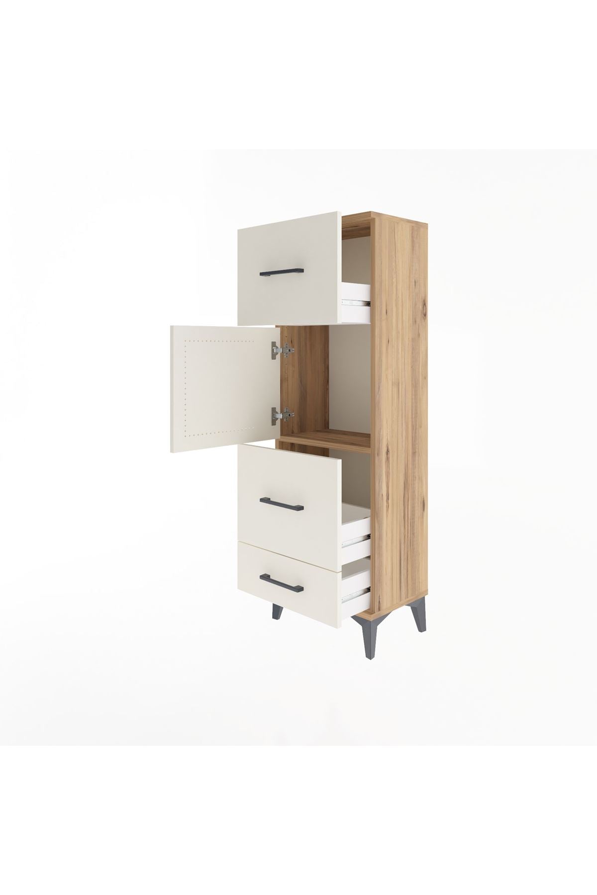 Arges Dolap Tek Raflı 3 Çekmeceli Tek Kapaklı 44x30x134 Çam-Aytaşı