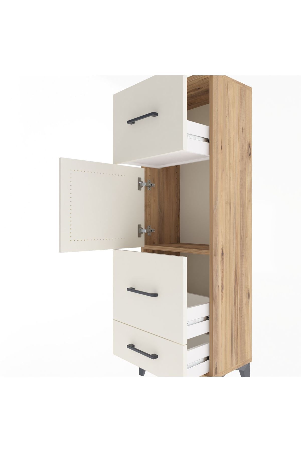 Arges Dolap Tek Raflı 3 Çekmeceli Tek Kapaklı 44x30x134 Çam-Aytaşı