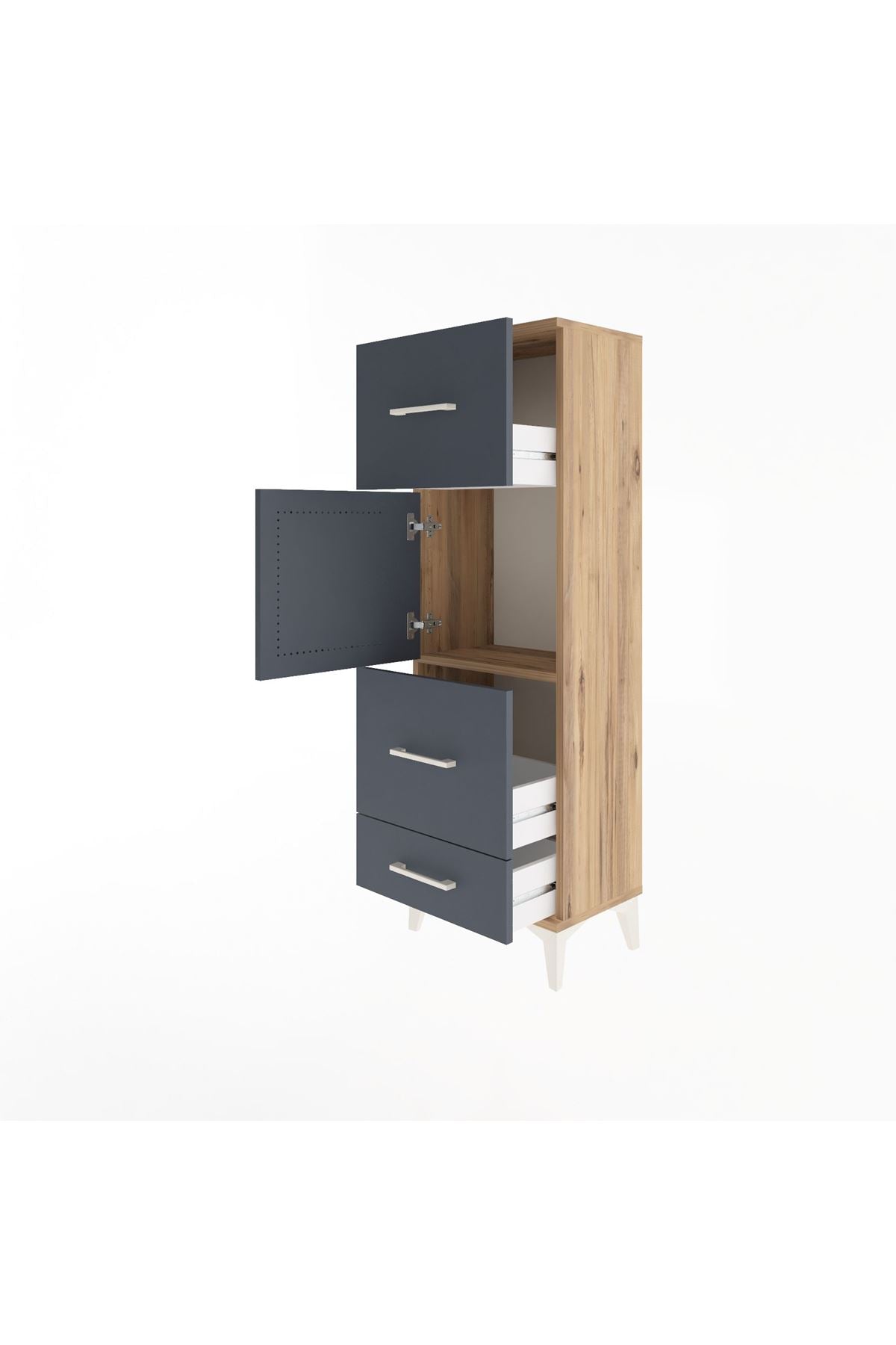 Arges Dolap Tek Raflı 3 Çekmeceli Tek Kapaklı 44x30x134 Çam-Antrasit