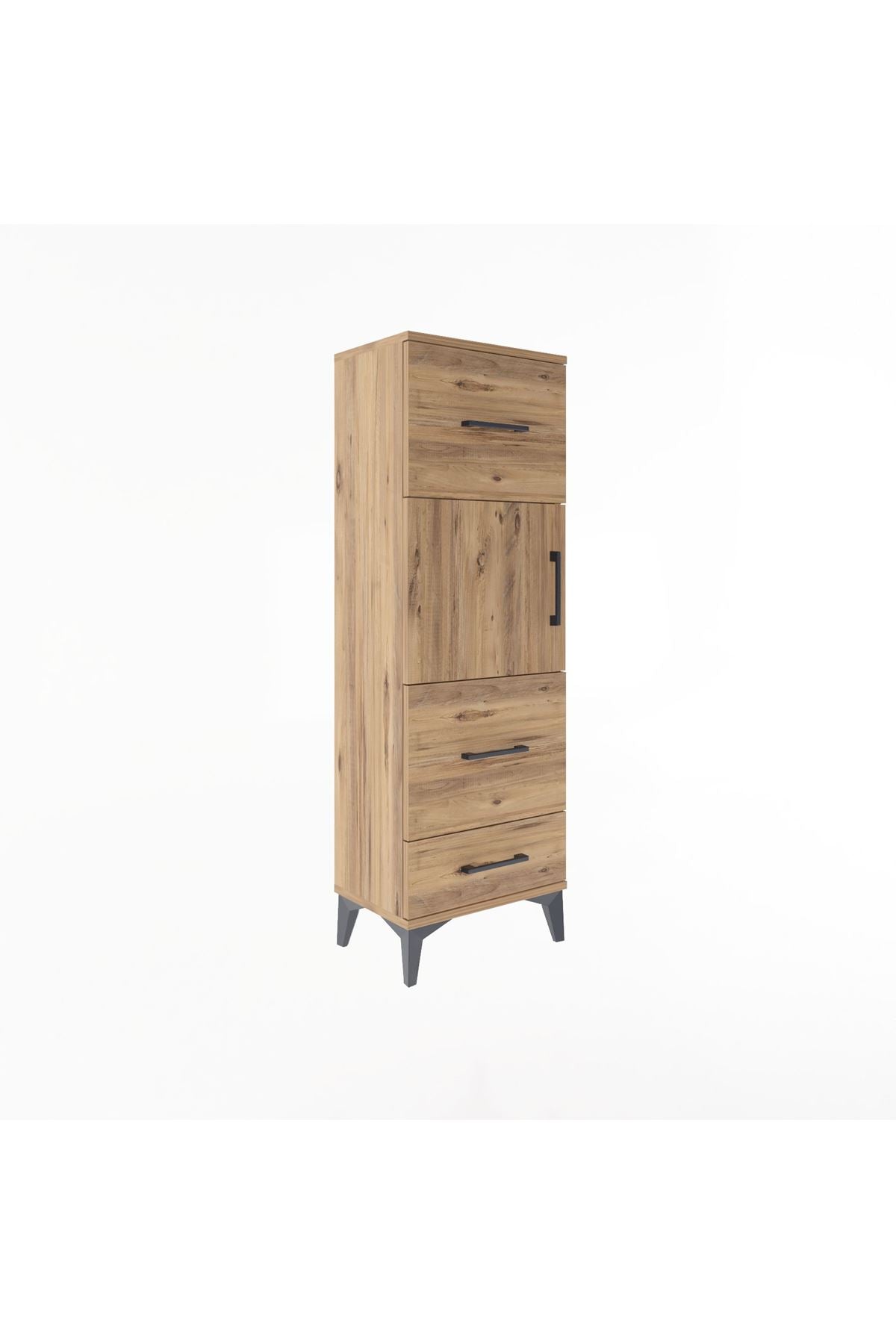 Arges Dolap Tek Raflı 3 Çekmeceli Tek Kapaklı 44x30x134 Çam-Çam