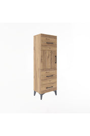 Arges Dolap Tek Raflı 3 Çekmeceli Tek Kapaklı 44x30x134 Çam-Çam