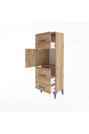 Arges Dolap Tek Raflı 3 Çekmeceli Tek Kapaklı 44x30x134 Çam-Çam