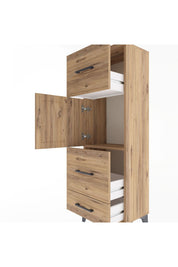 Arges Dolap Tek Raflı 3 Çekmeceli Tek Kapaklı 44x30x134 Çam-Çam