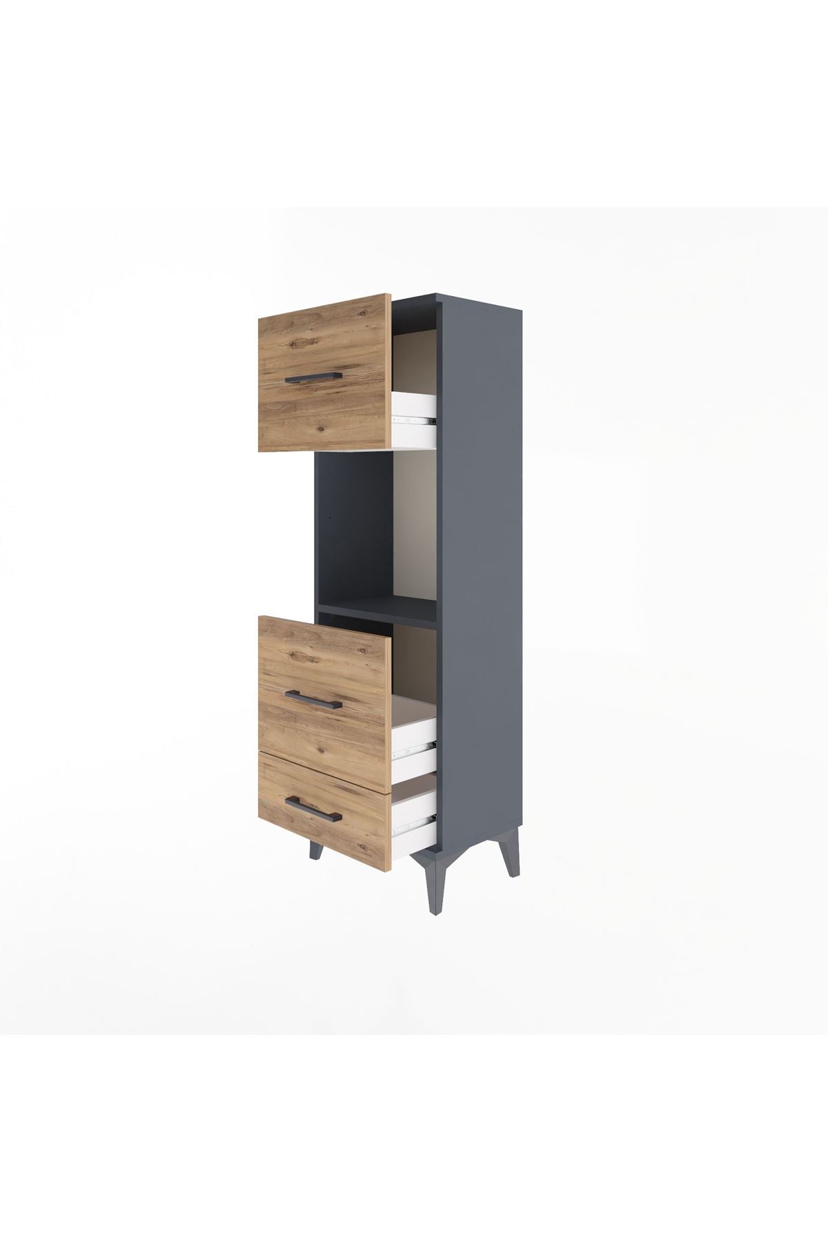 Arges Dolap Tek Raflı 3 Çekmeceli 44x30x134 Antrasit-Çam