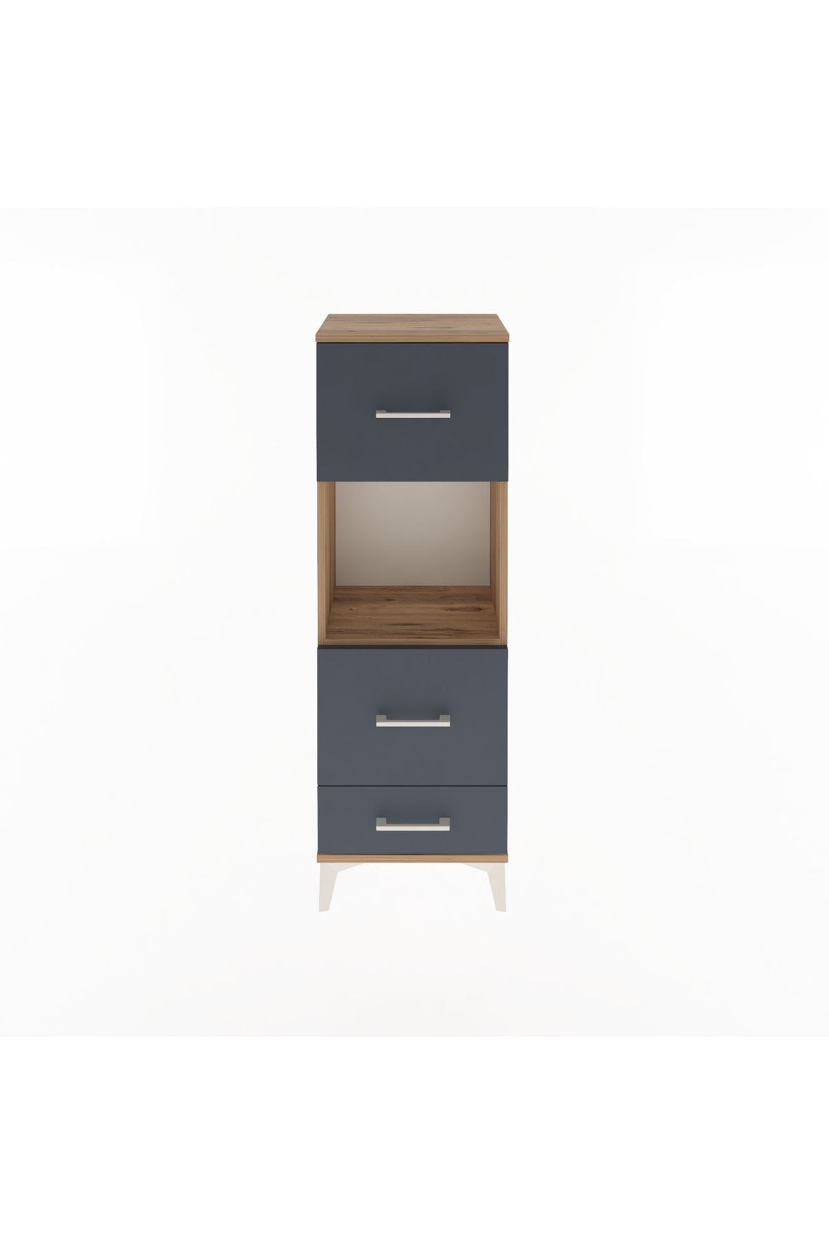 Arges Dolap Tek Raflı 3 Çekmeceli 44x30x134 Çam-Antrasit