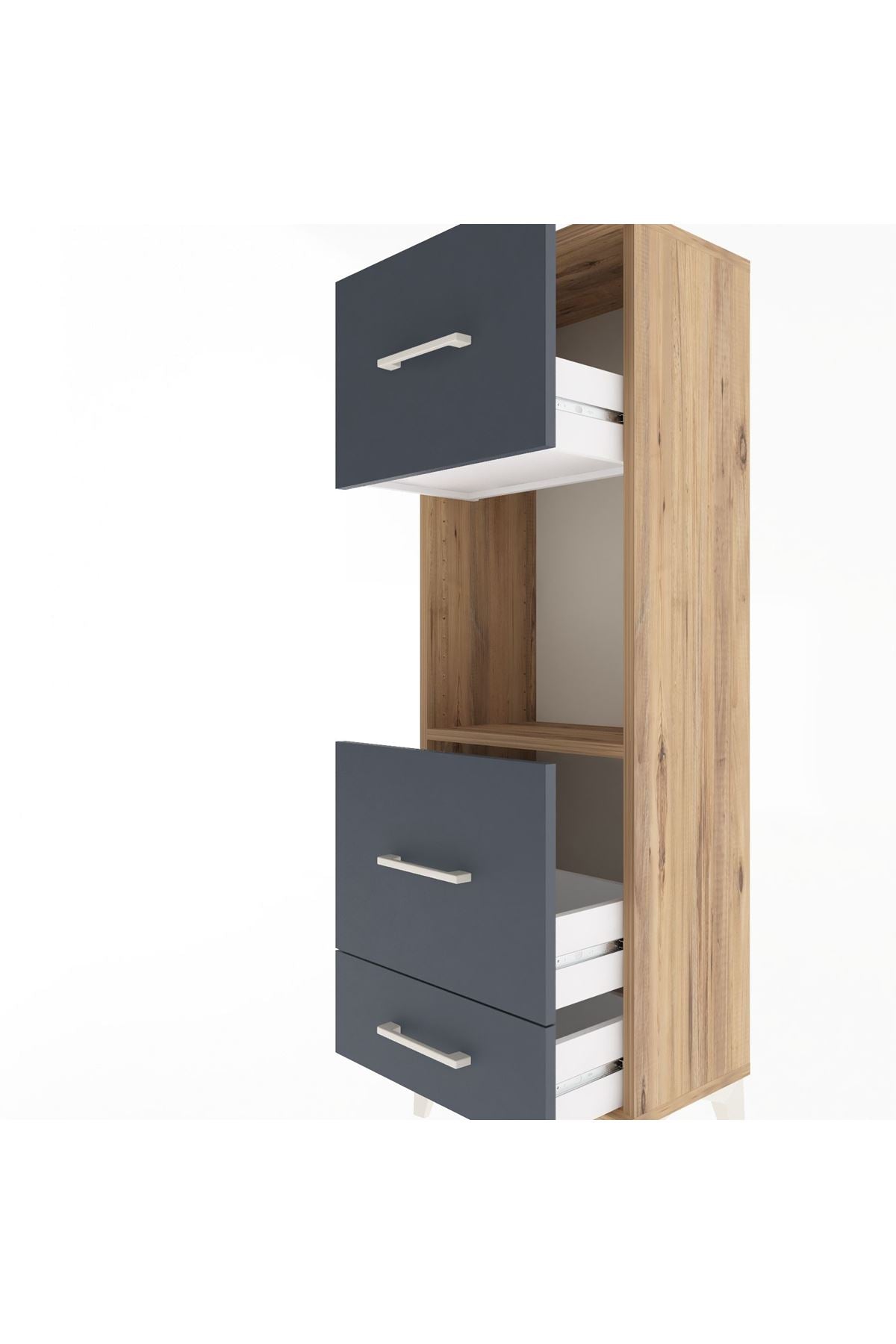 Arges Dolap Tek Raflı 3 Çekmeceli 44x30x134 Çam-Antrasit