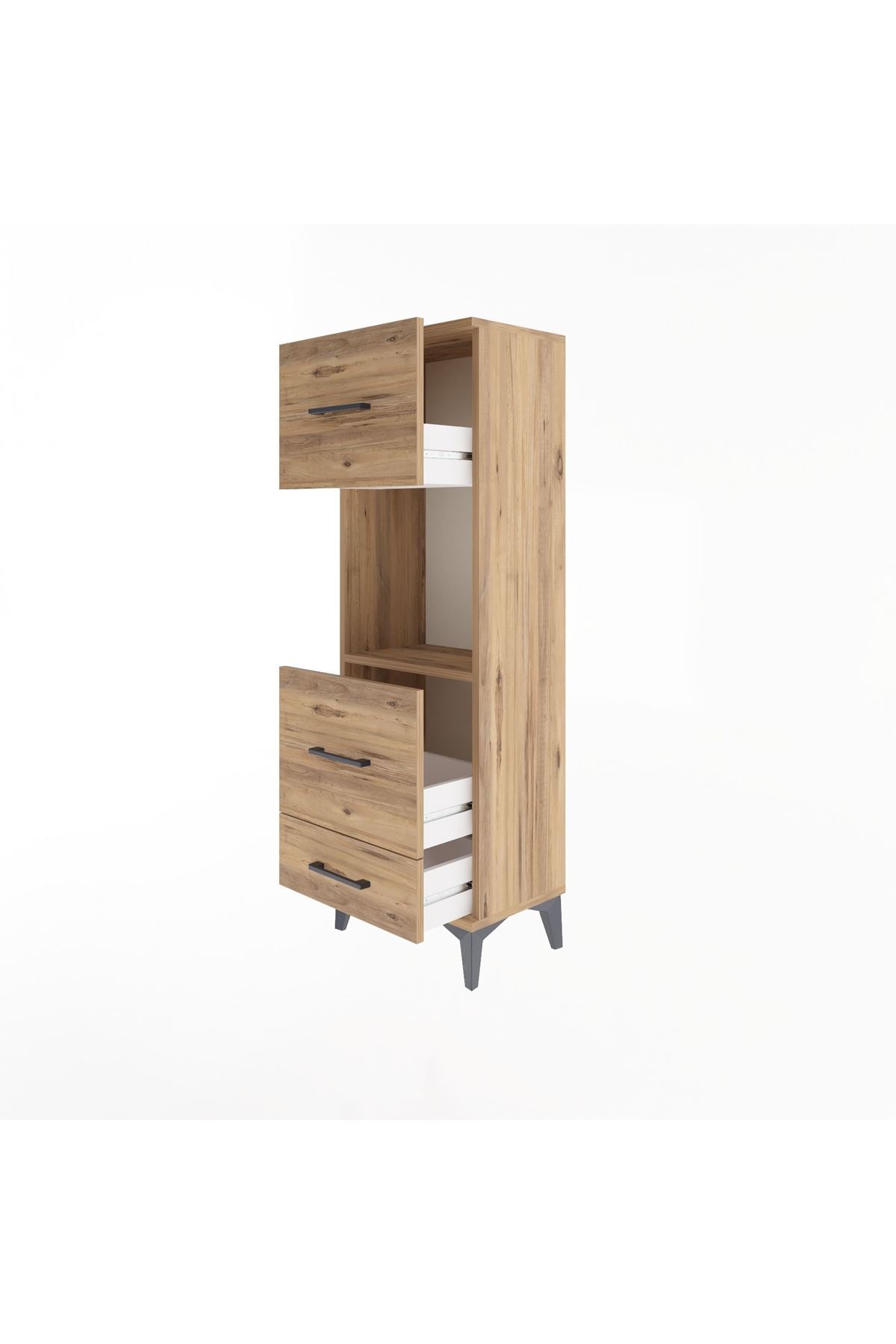 Arges Dolap Tek Raflı 3 Çekmeceli 44x30x134 Çam-Çam