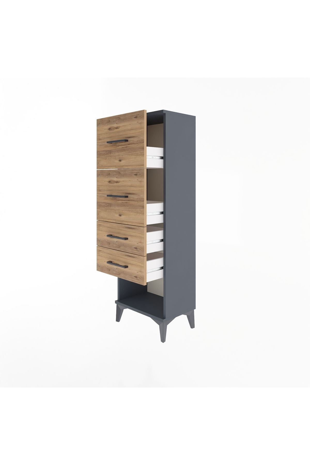 Arges Dolap 4 Çekmeceli 44x30x134 Antrasit-Çam