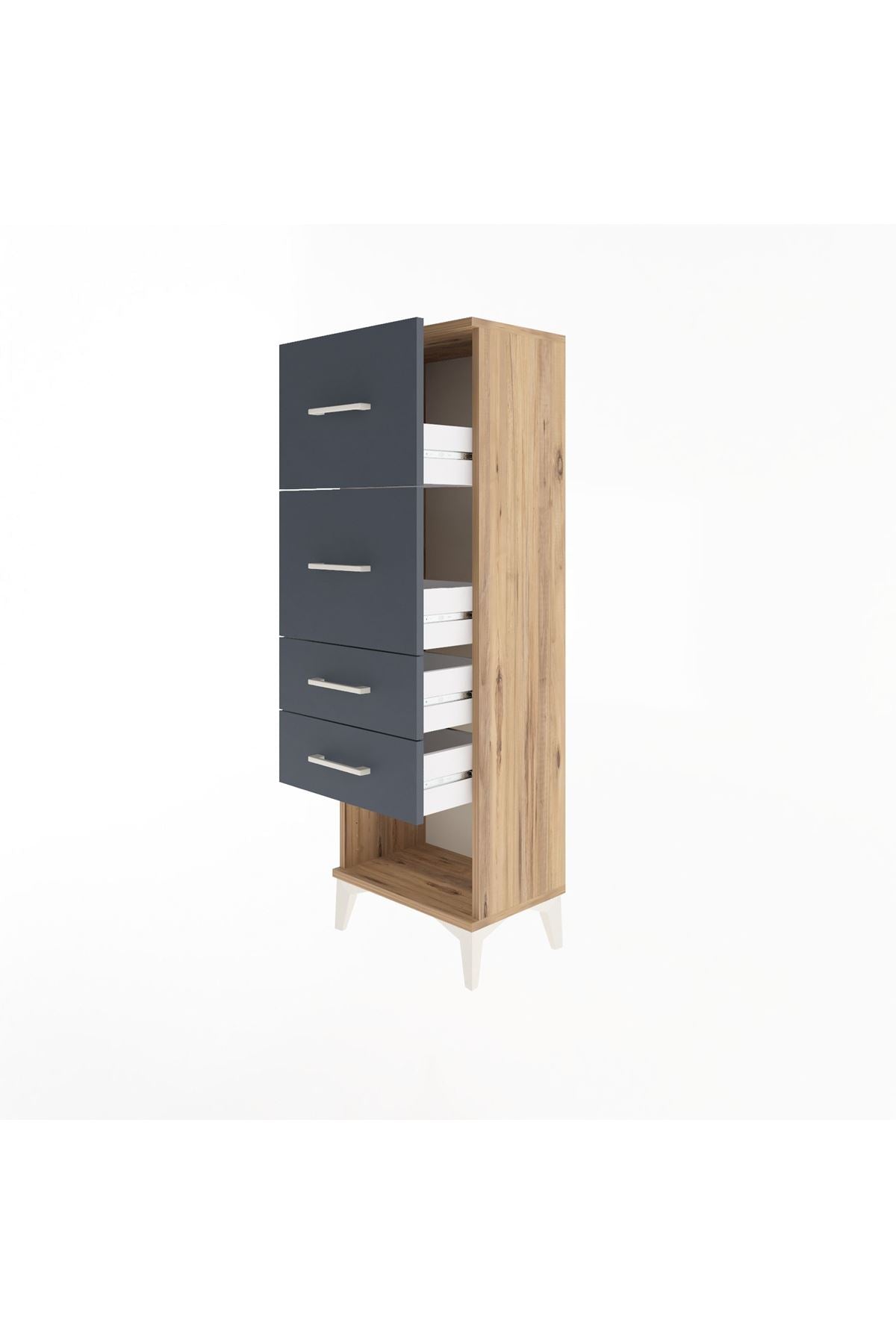 Arges Dolap 4 Çekmeceli 44x30x134 Çam-Antrasit