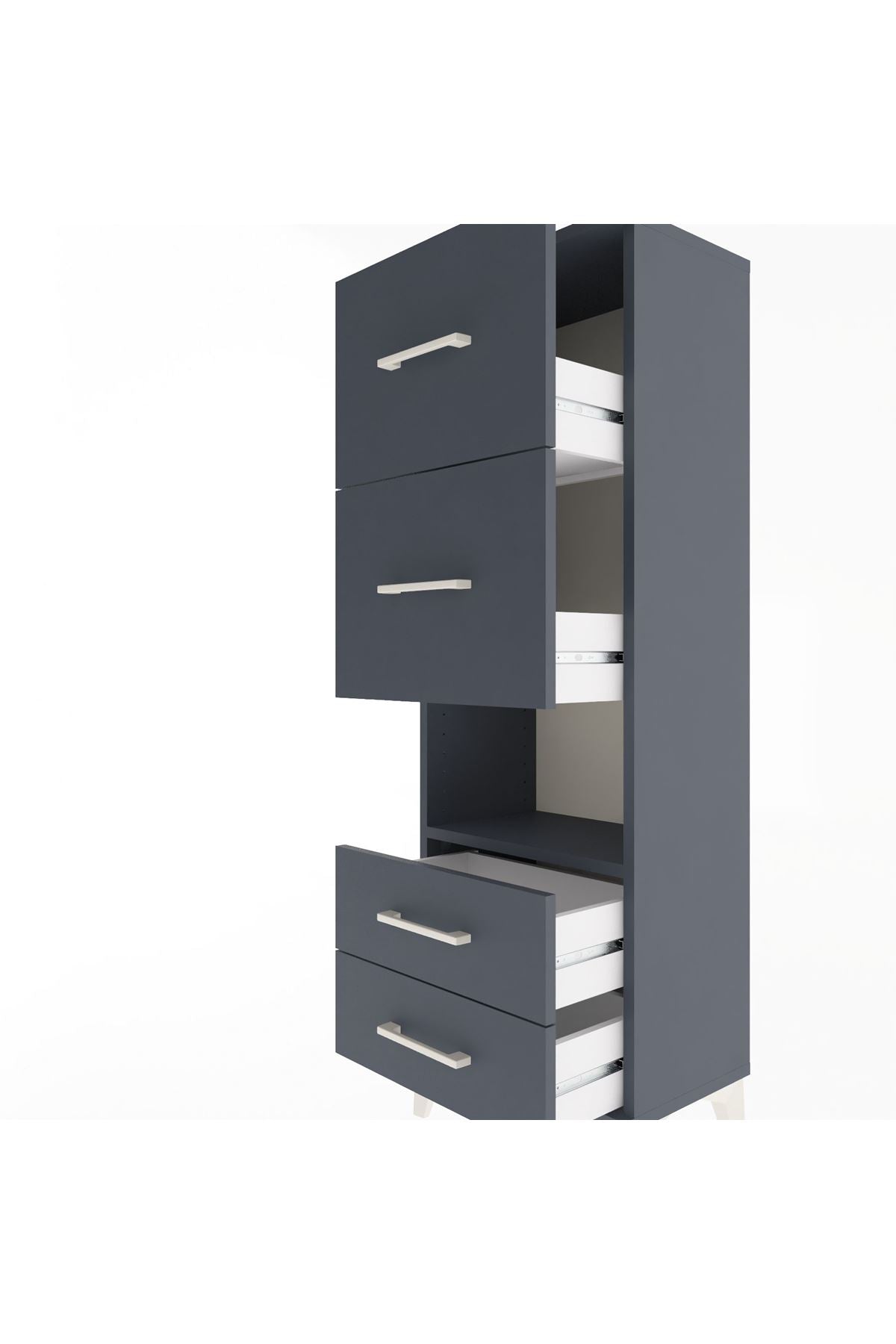 Arges Dolap Tek Raflı 4 Çekmeceli 44x30x134 Antrasit-Antrasit