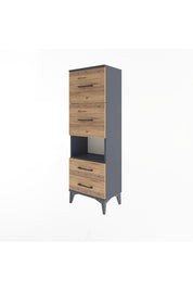 Arges Dolap Tek Raflı 4 Çekmeceli 44x30x134 Antrasit-Çam