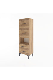Arges Dolap Tek Raflı 4 Çekmeceli 44x30x134 Çam-Çam