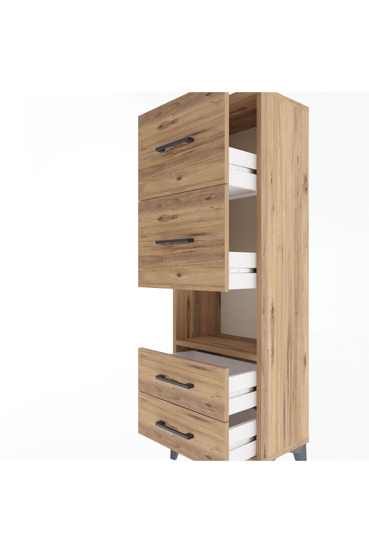 Arges Dolap Tek Raflı 4 Çekmeceli 44x30x134 Çam-Çam