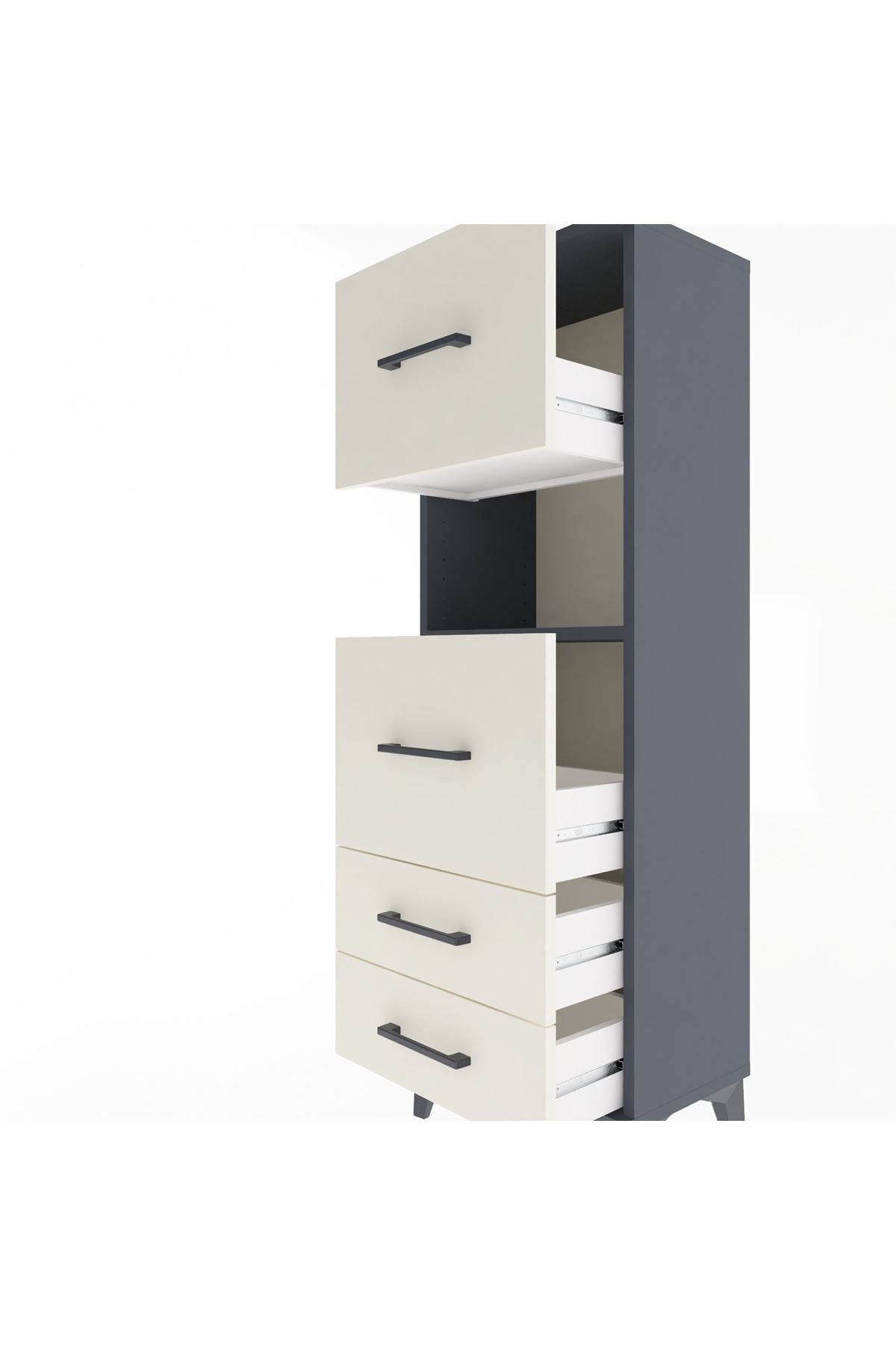 Arges Dolap Tek Raflı 4 Çekmeceli 44x30x134 Antrasit-Aytaşı