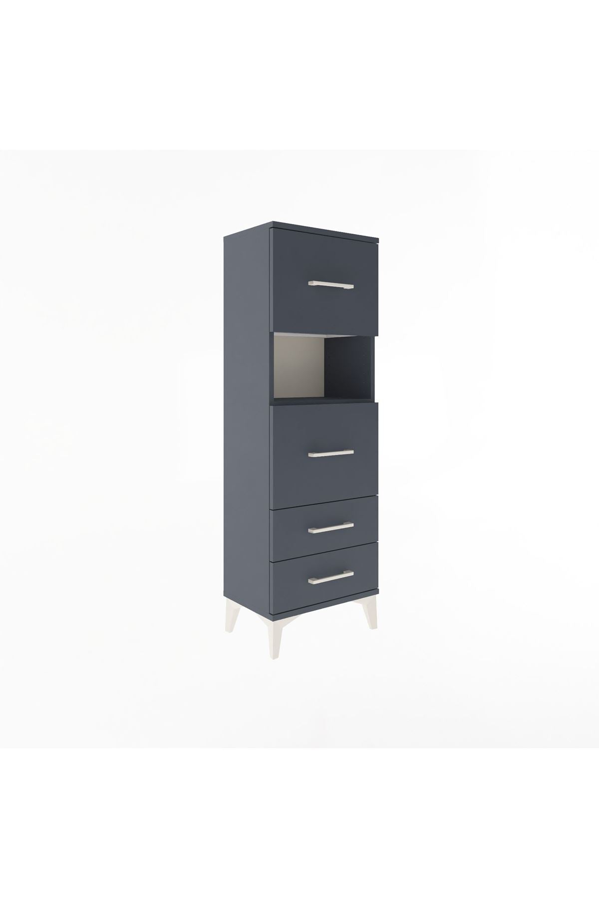 Arges Dolap Tek Raflı 4 Çekmeceli 44x30x134 Antrasit-Antrasit