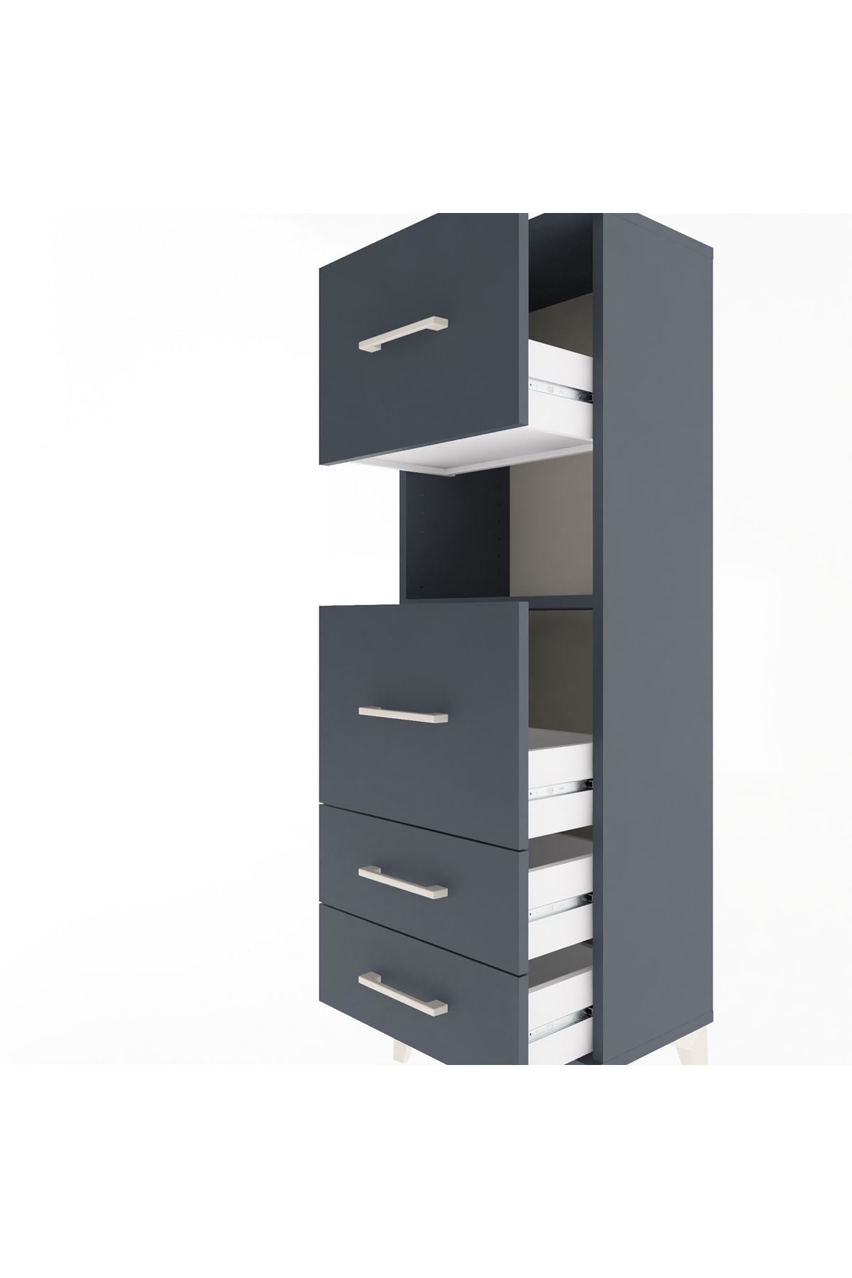 Arges Dolap Tek Raflı 4 Çekmeceli 44x30x134 Antrasit-Antrasit