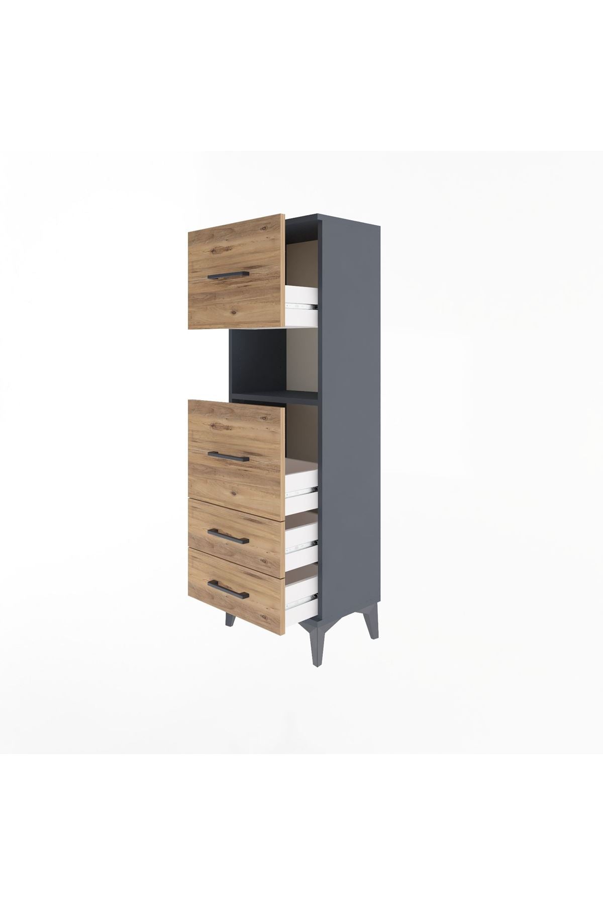 Arges Dolap Tek Raflı 4 Çekmeceli 44x30x134 Antrasit-Çam