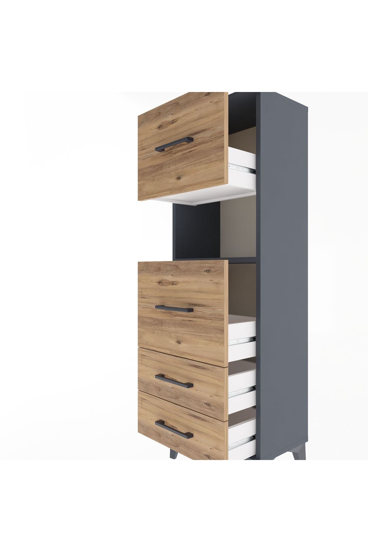 Arges Dolap Tek Raflı 4 Çekmeceli 44x30x134 Antrasit-Çam