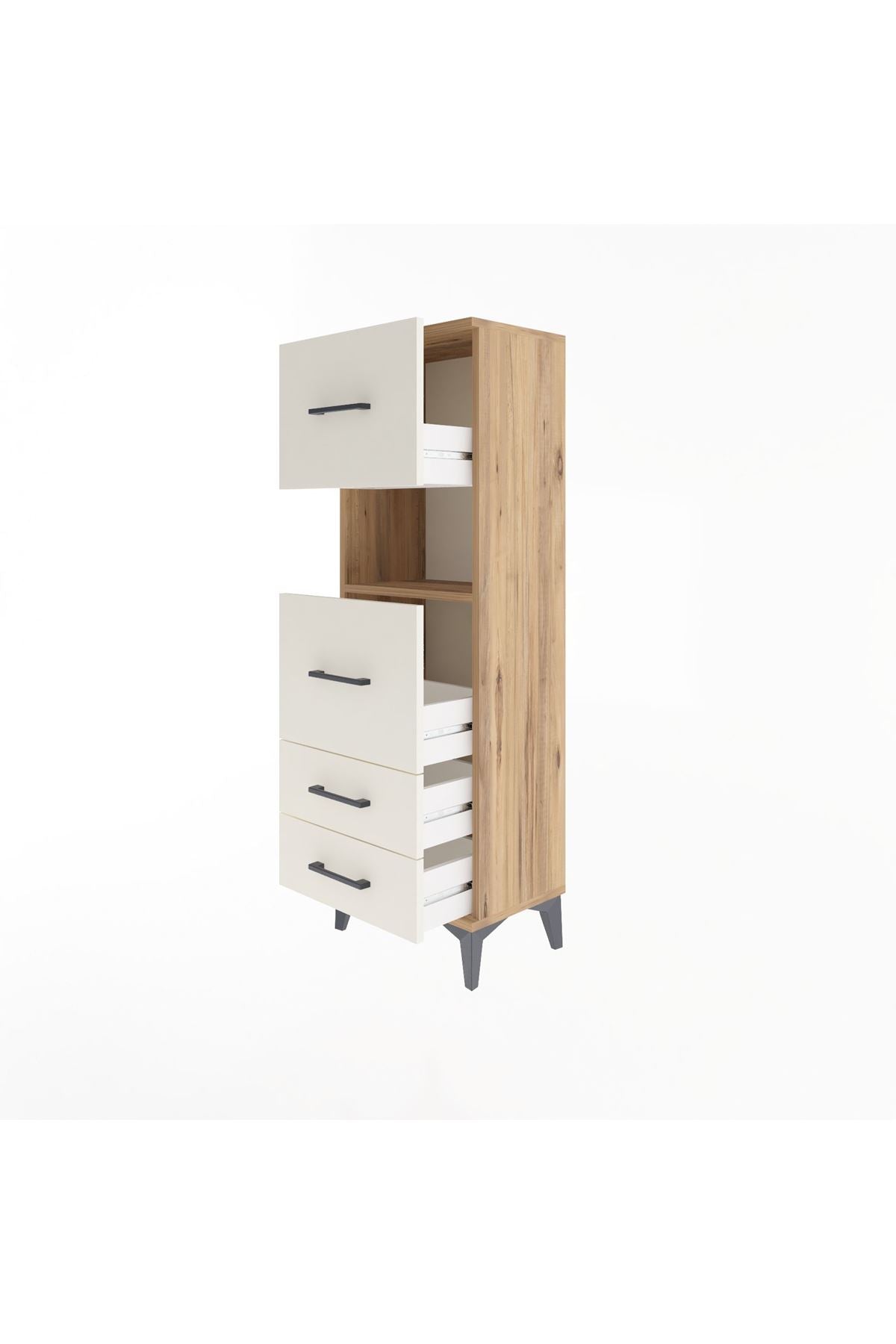 Arges Dolap Tek Raflı 4 Çekmeceli 44x30x134 Çam-Aytaşı