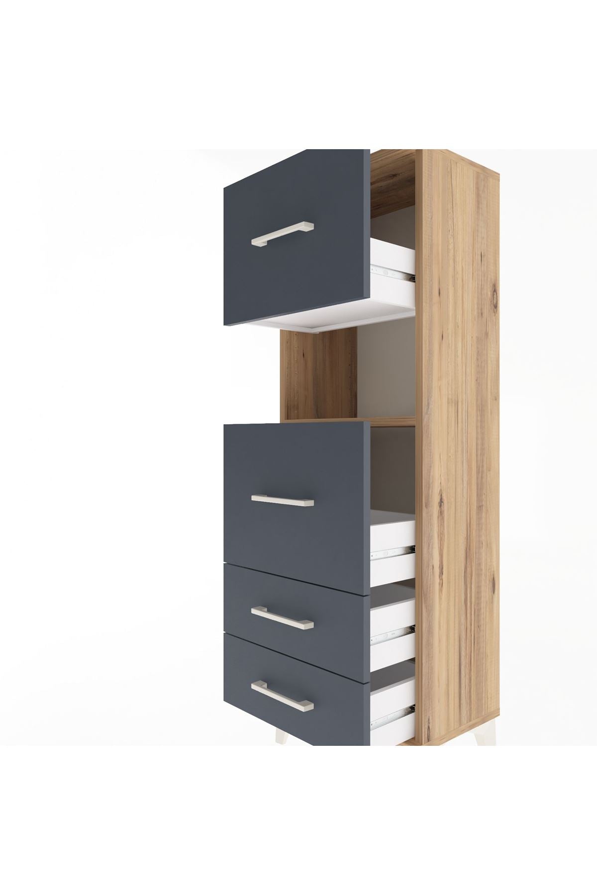 Arges Dolap Tek Raflı 4 Çekmeceli 44x30x134 Çam-Antrasit